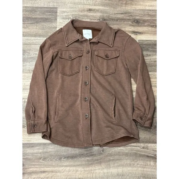 Avec Les Filles French Terry Pigment Dyed Shacket Brown Women’s Small - Image 2