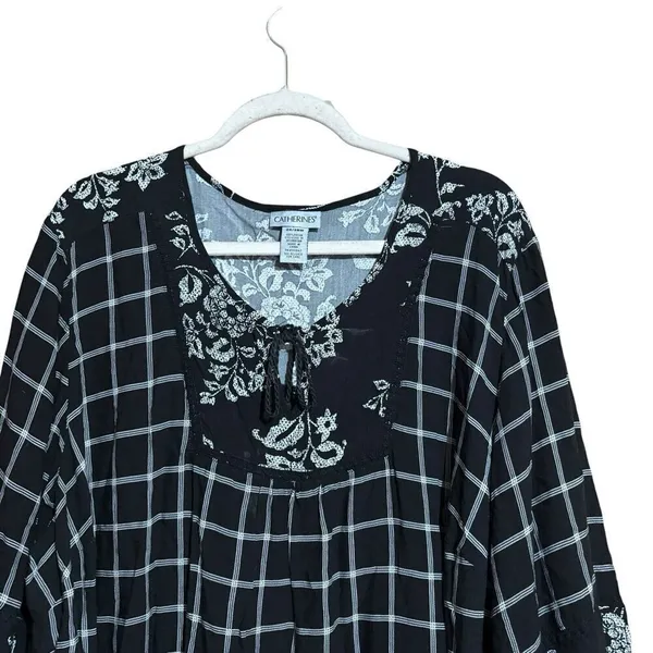 Catherines Tunic Top Womens 26 28W Multicolor Floral Plaid Print Scoop Blouse - Image 2