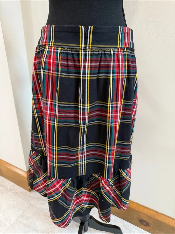 J. Crew Tartan Plaid Big Bow Ruffle Trim Midi Skirt size 6 - Image 5