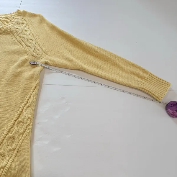 LL Bean Yellow Double L Mixed Cable V Neck Pullover Cotton Sweater LARGE Size XL - Image 8