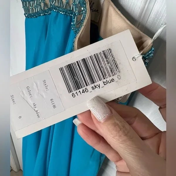 Angela‎ & Alison teal blue beaded prom wedding ball evening gown size 0 Pageant - Image 2
