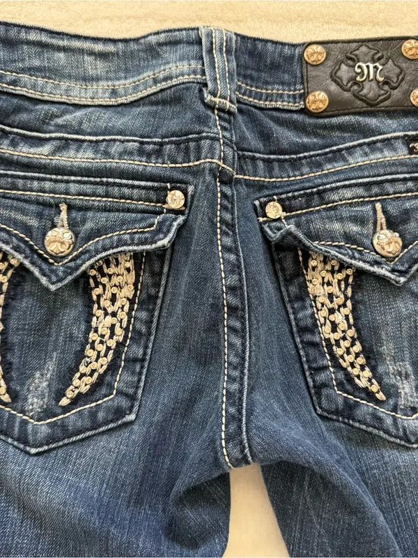 Miss Me Bootcut Jeans Size 27 Embellished Flap Pocket Y2K Denim - Image 7