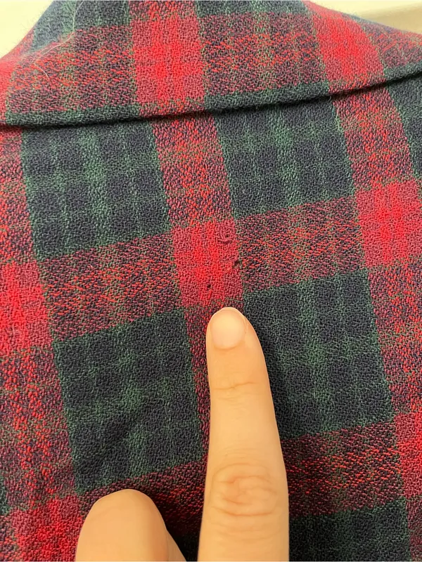 Vintage Red Green Navy Plaid Double-Breasted Blazer gold button wool HOLES - Image 7