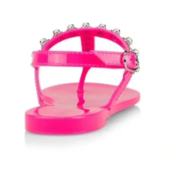 NEW STUART WEITZMAN Pearl Crystal-embellished Jelly Thong Sandals In Neon Pink - Image 6
