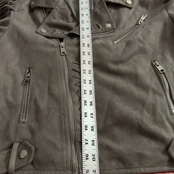 Women’s Faux Suede Moto Style Fringe Jacket - Image 10