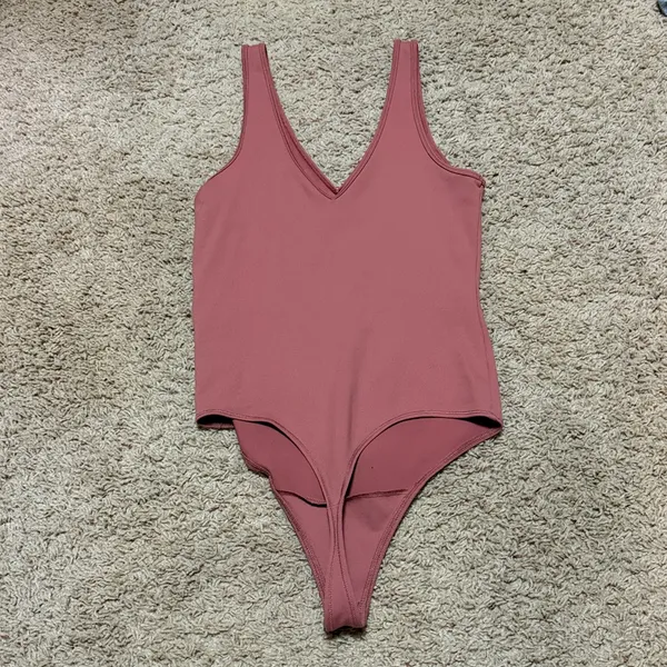 Abercrombie & Fitch Womens Soft AF Seamless V-Neck Dusty Rose Bodysuit - Medium - Image 3