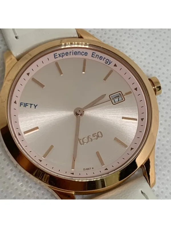 Titan Women’s Watch Rose Gold Face Color Date 35mm quartz white leather running - Image 3