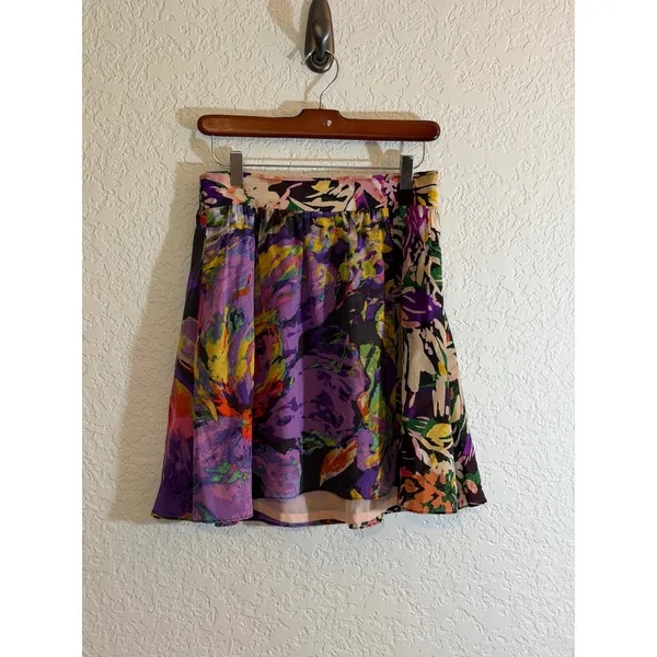 Maeve‎ Mini Skirt Multicolor S Womens Floral Silk Smocked Waist Casual - Image 3