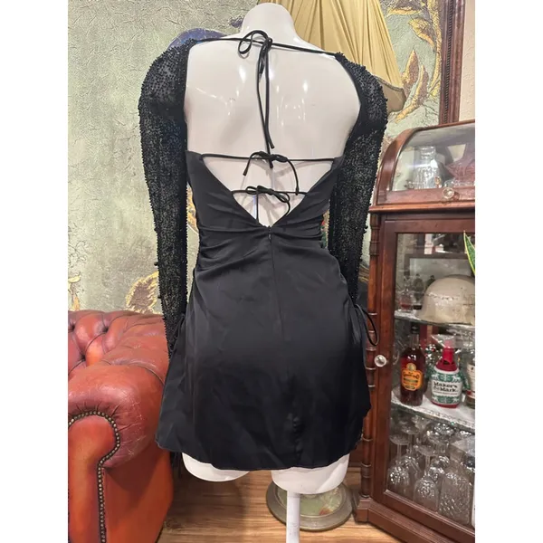 Oh Polly Black Mini Dress Long Sleeve Embellished US 0 UK 4 - Image 5