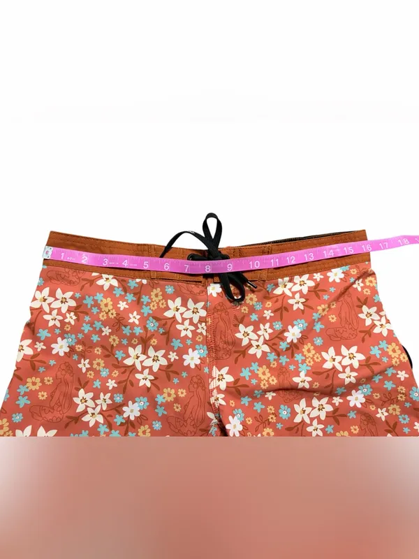 Hinano Tahiti Ladies Orange Floral Board Shorts Size Medium - Image 4