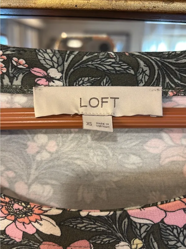 Loft Green & Pink Floral Swing Dress - Size XS - Image 3