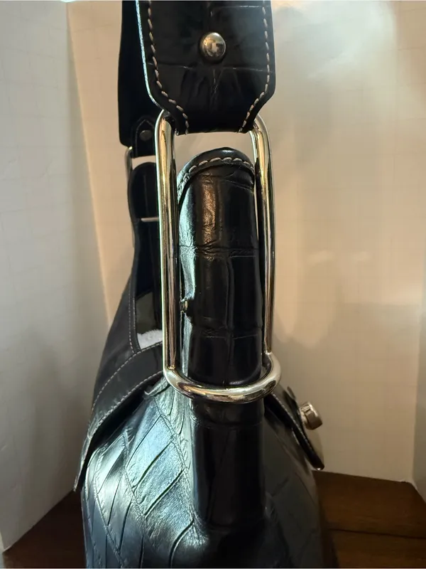 Vintage Dooney & Bourke Black Croc-Embossed Leather Hobo Shoulder Bag - Image 5