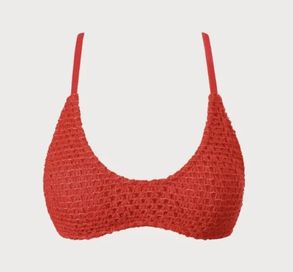 BERLOOK Red Crochet U Neck Bikini Top ONLY 41 Size M - Image 7