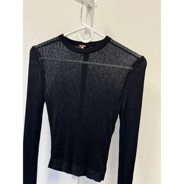 Free People Women's Sheer Mesh Open-Knit H20 Crew Pullover‎ Black Small - Image 4