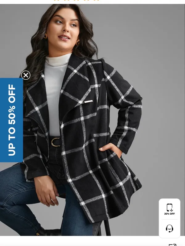 BloomChic Black & White Plaid Wrap Trench Coat Size 10 - Image 10
