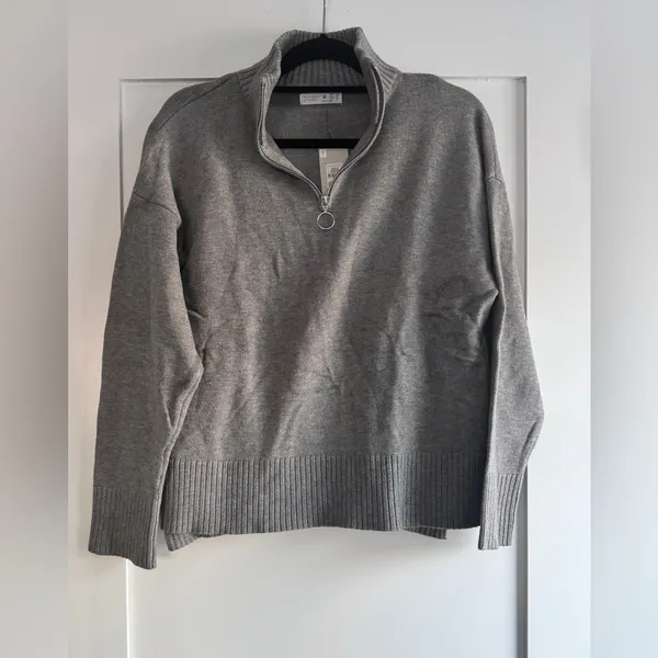 Primark Women's grey half zip mock neck sweater long sleeve pullover Size M 8-10 - Image 2