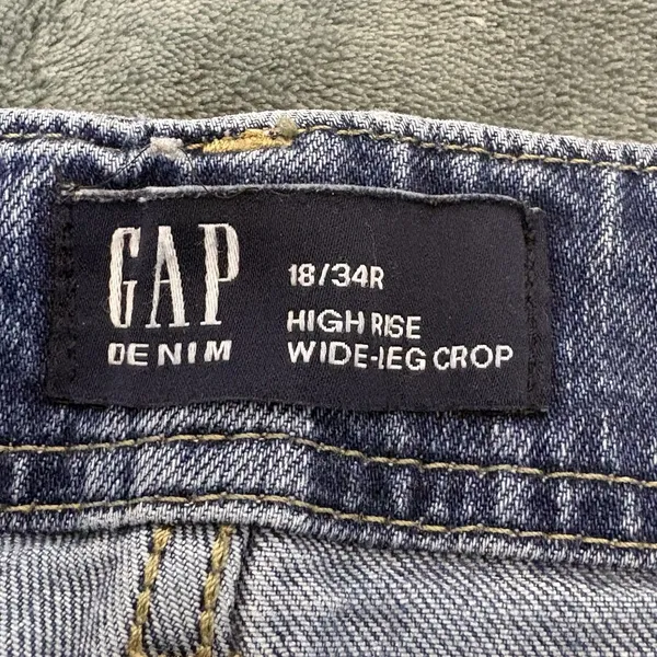 Gap High Rise Wide Leg Crop Jeans Womens 18/34R Blue Dark Wash Stretch Denim - Image 7