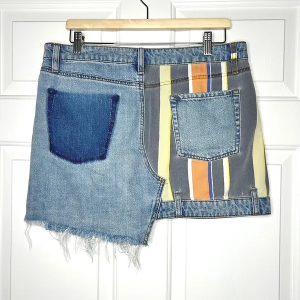 BDG Denim Mini‎ Skirt Asymmetrical Patchwork Striped Floral Size Large - Image 4