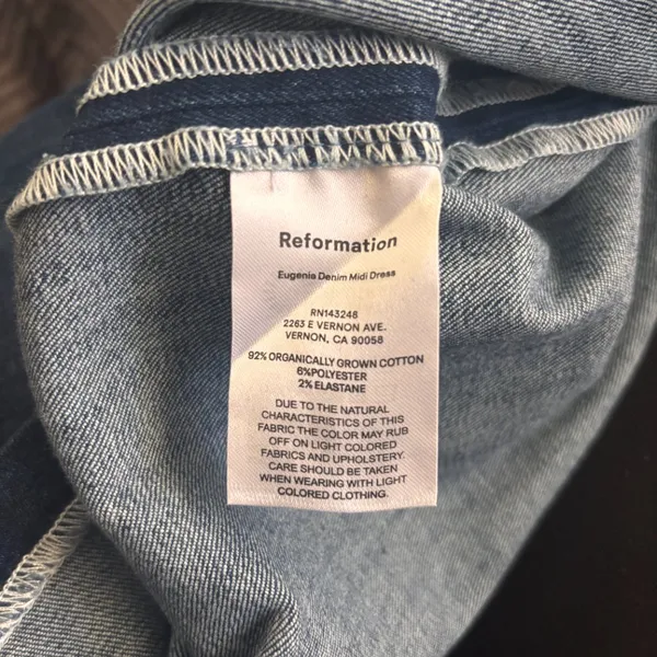 NWT Reformation Jeans Eugenia Denim Strapless Midi Dress Simcoe Blue Women's 2 - Image 7