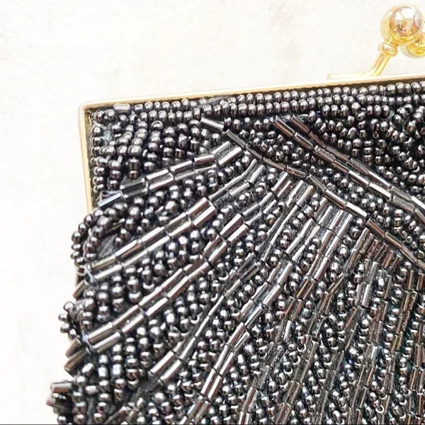 Vintage Black Beaded Evening Bag - Image 4