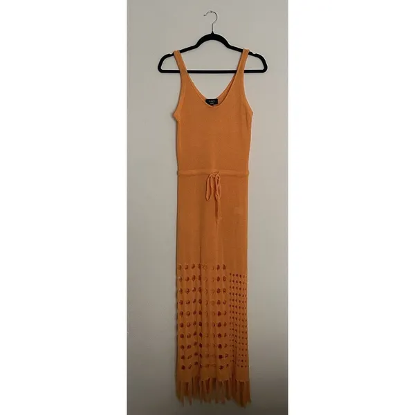 Vici Caliana Tassel Cover-Up Maxi Dress Size L Orange Boho Style Sleeveless EUC - Image 6