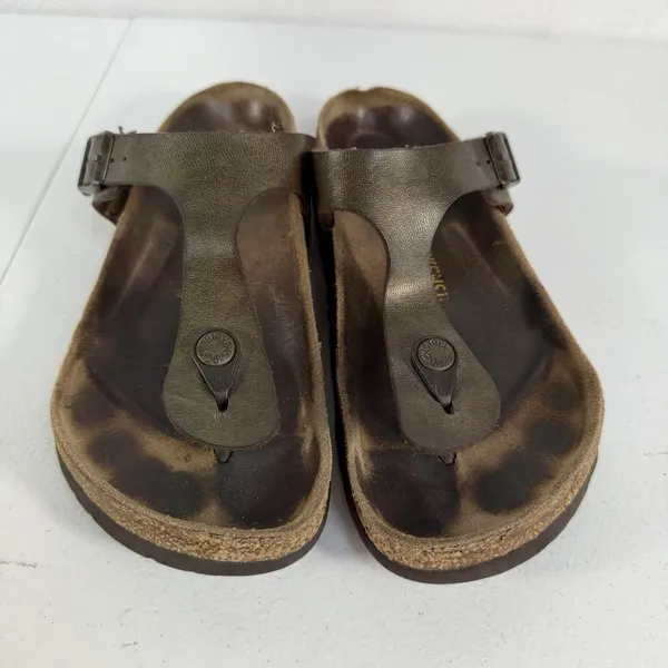 Birkenstock Gizeh 37 US 6 Sandals Metallic Bronze‎ Birko-Flor Thong Women's - Image 7