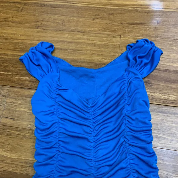 Zara Ruched Bodycon Mini Dress Womens Size Small Short‎ Sleeve Blue Party Fitted - Image 2