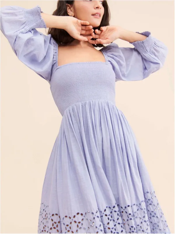 Free People Perfect Storm Smocked Eyelet Maxi Dress Lavender Purple Size S - Image 2