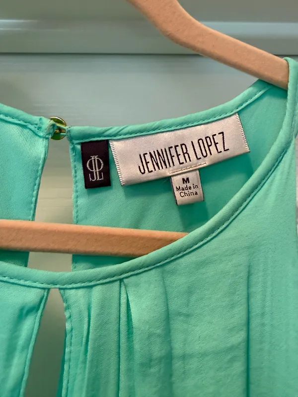 Jennifer Lopez Mint Green Sleeveless Dress with Front Keyhole - Image 3