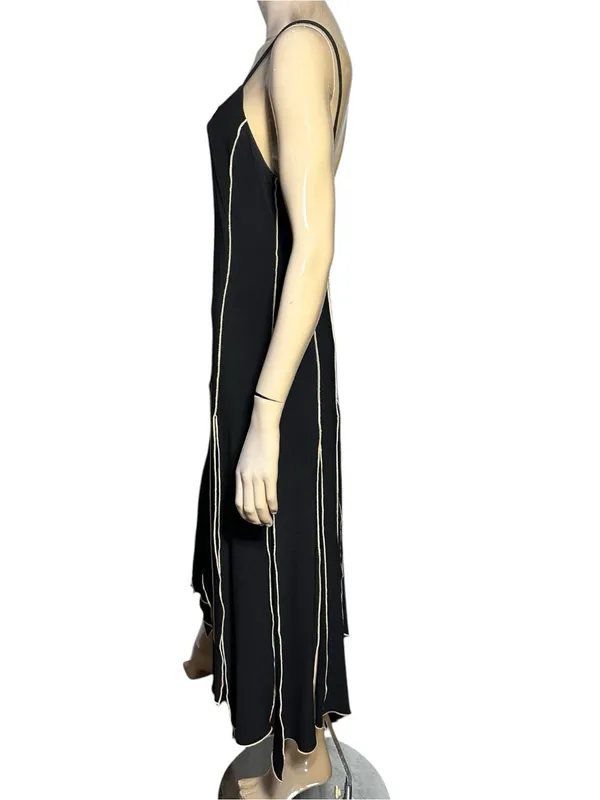 Joseph Ribkoff Size 12 Black Cream Ivory Contrast Seam Stitched Maxi Slip Dress - Image 4