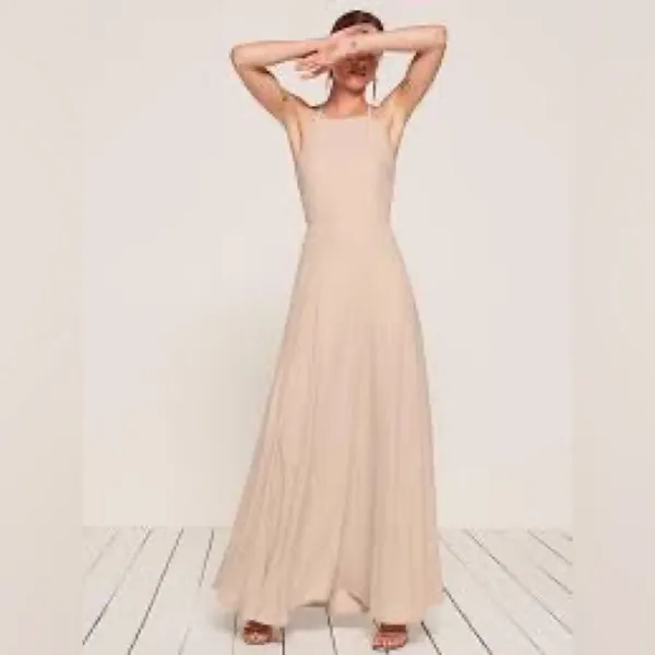 Reformation Size 4 Myrtle Dress Champagne Cream Flowy‎ Maxi Sleeveless - Image 6