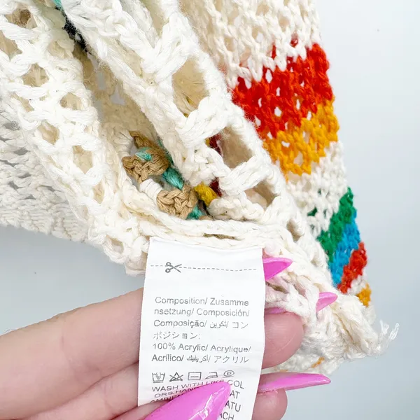 Womens Boho Granny Square Rainbow Crochet Festival Open Knit Cardigan Size S‎ - Image 6
