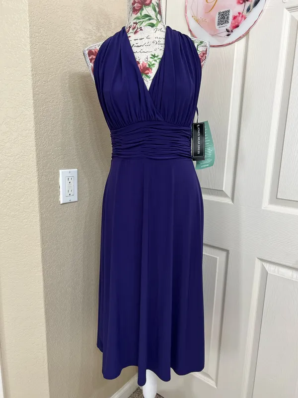 Jones Wear Halter V-Neck Midi Dress in Deep Purple size 8 - Image 2