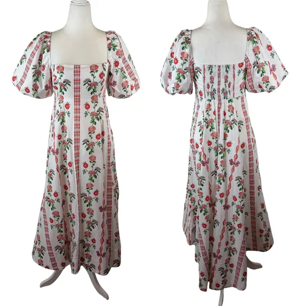 Hill House‎ Matilda Midi Dress Small Botanical Garden Floral Puff Sleeve Cottage - Image 2