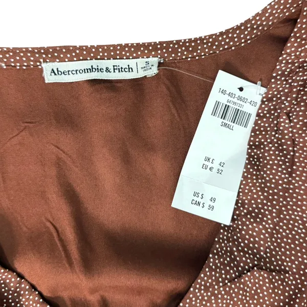 Abercrombie & Fitch Brown Polka Dot Tie Sleeve Smocked Waist Top size S NEW Tags - Image 4
