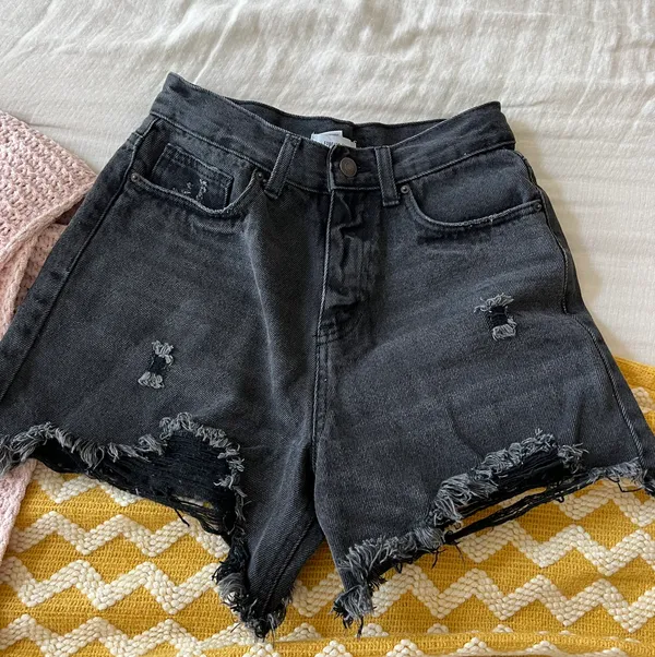 Forever 21 Black High Waisted Distressed Jean Shorts - Image 4