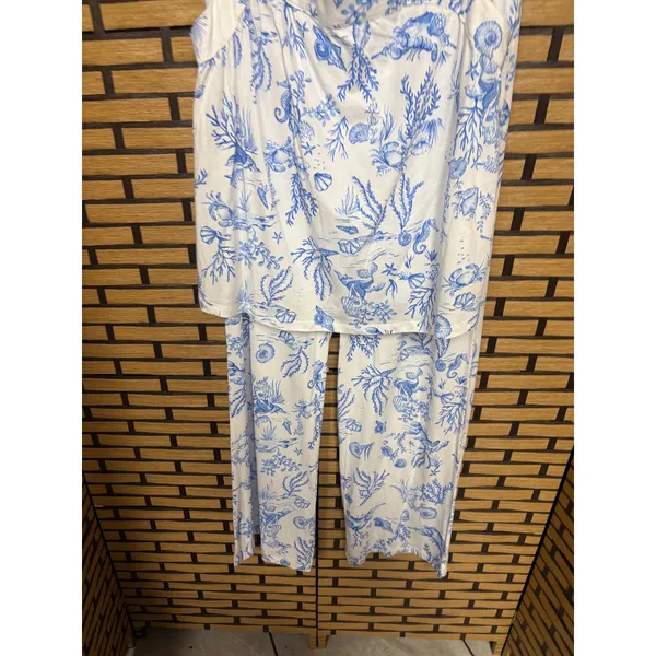 Joyspun White And Blue Ocean Print Pajama Pant Set Size‎ XS - Image 4