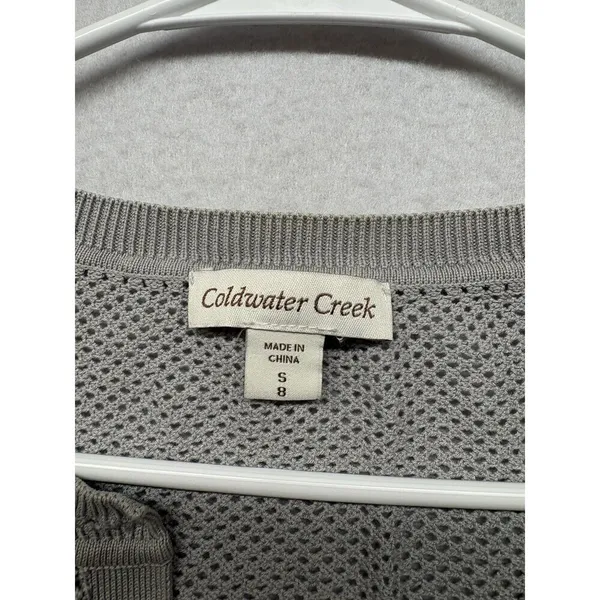 COLDWATER CREEK Silk Cotton Mesh Open Knit Lightweight Cardigan Small 8 Gray - Image 2