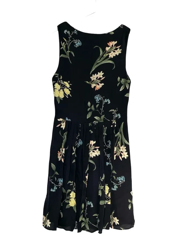 Joie Floral Mini Dress V Neck Black Sleeveless Silk Dress Size Medium - Image 3
