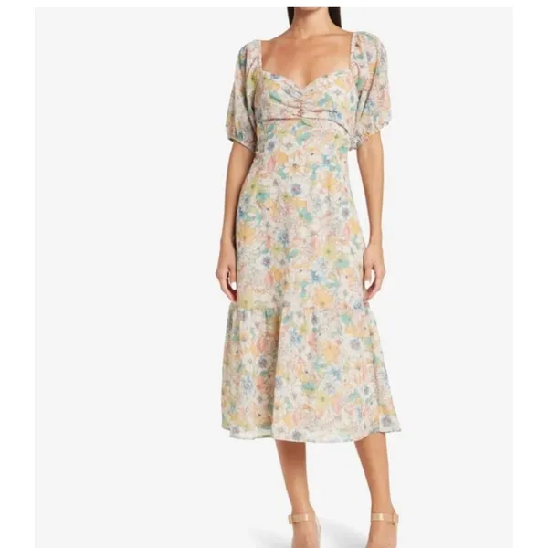 19‎ Cooper Floral Milkmaid Midi Dress Sz XL Puff Sleeve Cottagecore Romantic - Image 3
