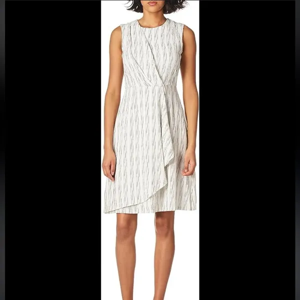 Calvin Klein White & Black Striped Drape Twist Front Dress Size 12 - Image 2