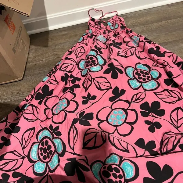 Zara Pink Black Floral Cotton Poplin‎ Midi Dress Size S - Image 10