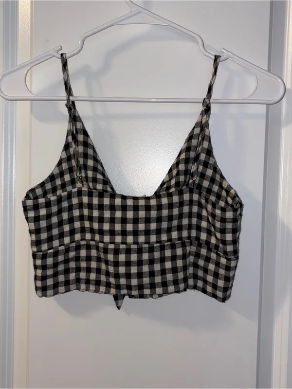Women’s By Together Black & White Gingham Tie-Front Cropped Tank Size: S - Image 4