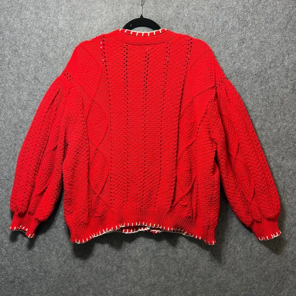 POL Red Cable Knit Cardigan M Oversized Chunky Button Front Boho‎ Sweater - Image 9