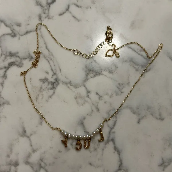 Lucy Name Necklace Gold‎ Toned Faux Pearl - Image 3