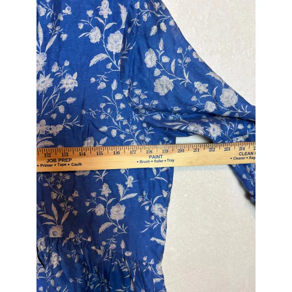 Tuckernuck Limoges Floral Royal Blue Shirt Dropped Waist Mini Dress Size M - Image 9