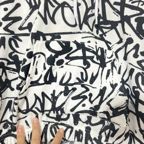 No Comment Hoodie Lightweight Cropped White/Black Size L EUC - Image 9
