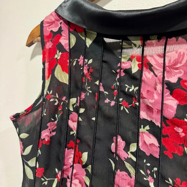 Sheer Floral Midi Dress Dark Romantic Gothic Satin Collar Size 8 - Image 2