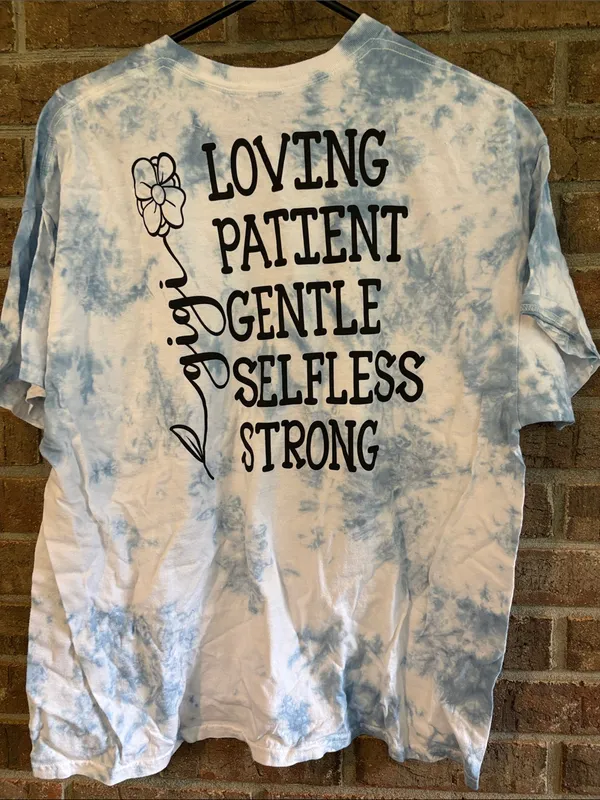 Gildan Blue and White Tie-Dye Short Sleeve Tee with "gigi" Script - Image 2
