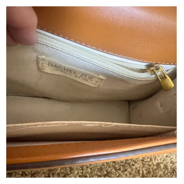 Rachel Zoe Small Crossbody Bag Leather Canvas Cream Brown Gold Turn-Lock - Image 6